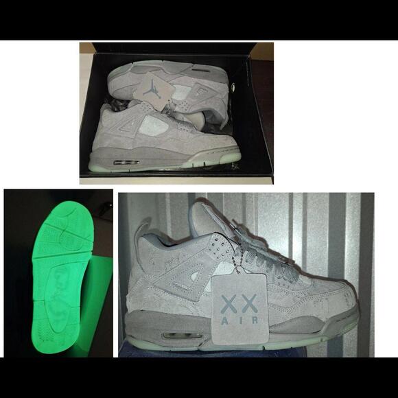 Rare Jordan 4 Retro x KAWS Cool Grey 2017 Size 11 Glow Kicks Sneakers - Picture 8 of 10